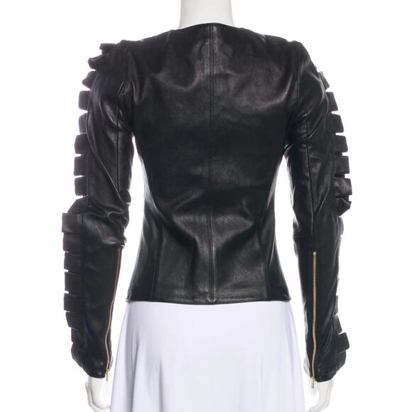 Thomas Wylde Long Sleeve Black Leather Statement Jacket, Size XXS (MSRP $2,375) - Picture 4 of 5